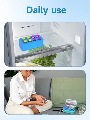 YOUSHARES Insulin Vial Cooler Travel Case - 8 Slots Freezable Ice Brick Organizer for Peptide Vials, GLP-1 Fridge Holder Diabetic Small Bottle Refrigerator for 10ml U-100 Vials