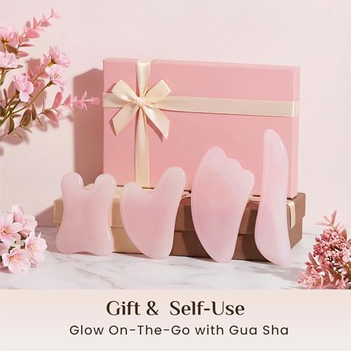 Rena Chris Guasha Massage Tool, 4 pcs Gua Sha Facial Tool, Guasha Board for SPA Acupuncture Therapy Trigger Point Treatment, Gua Sha Scraping Massage Tool (Pink) - görsel 10