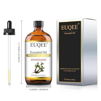 EUQEE Spikenard Essential Oil 118ml/4Fl Oz Pure Spikenard Oil Premium Essential Oil with Glass Dropper Great for Yoga, Meditation, Massage, Diffuser, DIY Soap, Candle Making, Aromatherapy, Sleep
