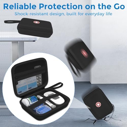 Diabetic Supplies Travel Case, Carrying Case Organizer for Diabetes Testing Kit, Blood Glucose Monitor Kit with Meter, Blood Sugar Test Strips, Lancets, Lancing Device (Case Only) (Black Interior) - görsel 4