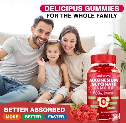 Magnesium Glycinate Gummies 600mg – Sugar Free Magnesium & Potassium Dietary Supplement with Vitamin D, B6 and CoQ10 for Calm Support & Sleep for Adults - High Absorption - Raspberry Gummies - görsel 4