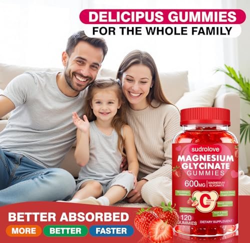 Magnesium Glycinate Gummies 600mg – Sugar Free Magnesium & Potassium Dietary Supplement with Vitamin D, B6 and CoQ10 for Calm Support & Sleep for Adults - High Absorption - Strawberry Gummies - görsel 11