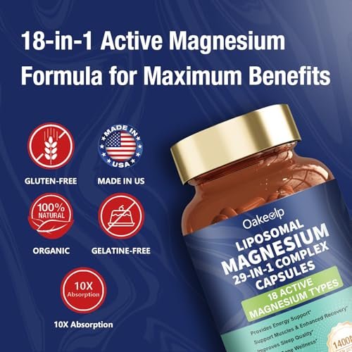 29-in-1 Liposomal 18 Active Types Magnesium Complex 1400MG Capsule, Citrate Glycinate Malate etc, Mild & Efficient, Extra Vitamin B6 B12 D3K2 & CoQ10, Relaxation Nerve* & Hert* Support - görsel 2