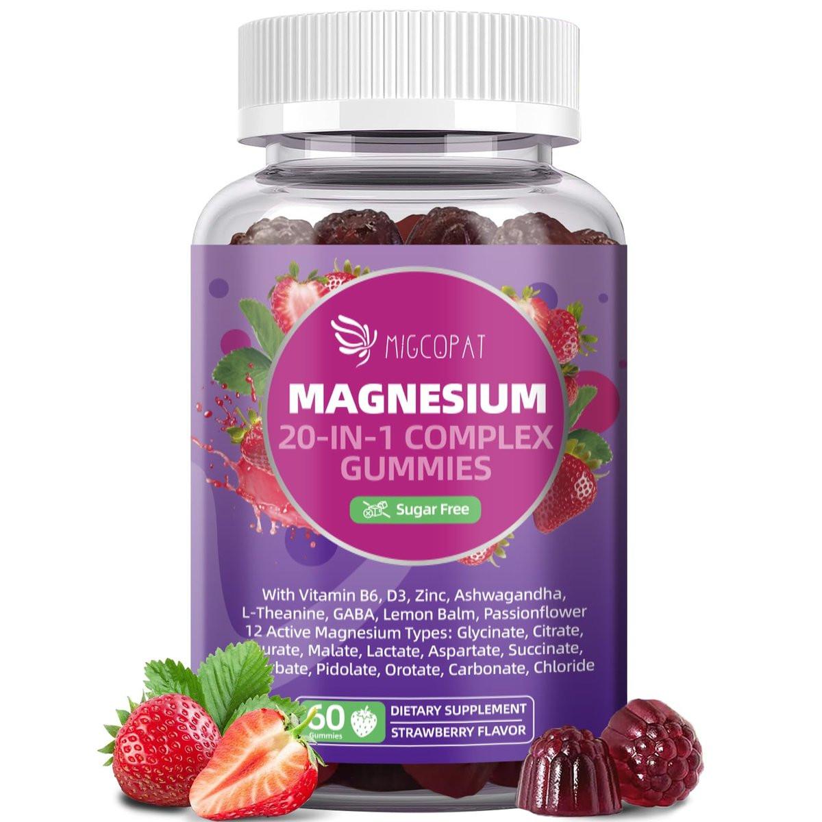 Migcopat Magnesium Complex Gummies, 20 in 1 Magnesium Gummy with Glycinate Citrate Malate Taurate - Ashwagandha, L-Theanine, D3&Zinc for Relaxation, Sleep, Muscle&Heart Support, Strawberry, 60 Cts - görsel 16