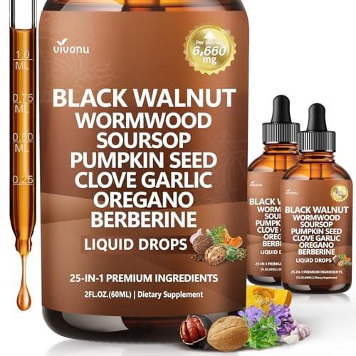 25-in-1 Liposomal Black Walnut Wormwood Clove Tincture, Cleanse for Humans Drops Liquid, Lymphatic Support with Garlic Mullein Soursop Pumpkin Seed Berberine Turmeric Echinacea Cinnamon 2Bottle - görsel 1