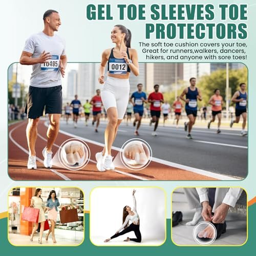 Gel Big Toe Caps and Protectors - 16 Pack Silicone Toe Protectors with Aloe Vera Extract - Soft Toe Sleeves Cushions Relief for Ingrown Toenails, Corns, Blisters, Calluses and Foot Pain (Clear) - görsel 9