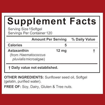 ITSDAWN Astaxanthin 12mg, 120 Softgels - Antioxidant Supplement for Eye, Skin, Immune Support, Natural Microalgae Source, 4 Month Supply