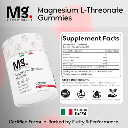 Magnesium L-Threonate Gummies for Adults & Kids 2000mg – Brain Supplements for Memory and Focus - Calm Magnesium Gummies for Improved Sleep and Healthy Mind - 60 Count (Strawberry)