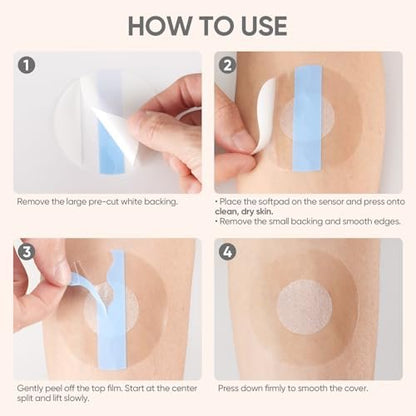 NeXxcel 50 Pack Sensor Covers for Freestyle Libre 3 & 3 Plus, Waterproof Adhesive Patches with No-Glue Center, Ultra-Thin Transparent Film for Swimming, Shower & Workout