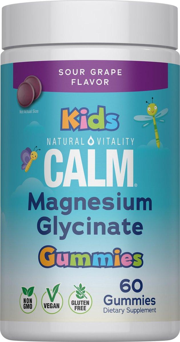Natural Vitality Kids Calm | Magnesium Glycinate Gummies | Sour Grape Flavored | Non-GMO, Vegan & Gluten Free Supplement | 60 Count - görsel 1