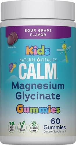 Natural Vitality Kids Calm | Magnesium Glycinate Gummies | Sour Grape Flavored | Non-GMO, Vegan & Gluten Free Supplement | 60 Count
