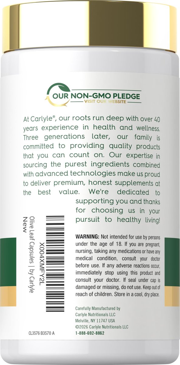 Carlyle Olive Leaf Extract Capsules | 70 Count | Non-GMO, Gluten Free | High Potency Supplement - görsel 5
