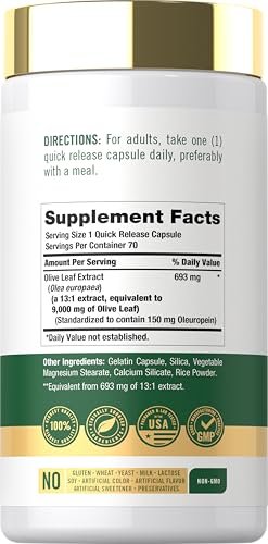 Carlyle Olive Leaf Extract Capsules | 70 Count | Non-GMO, Gluten Free | High Potency Supplement - görsel 4