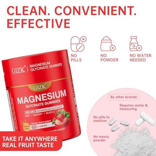 Magnesium Glycinate Gummies 500mg – Sugar Free Magnesium Gummies with L-Theanine - Sleep, Calm, Stress Relief for Adults & Kids 4+, Vegan, No Melatonin (Strawberry Flavor, 60 Count) - görsel 16