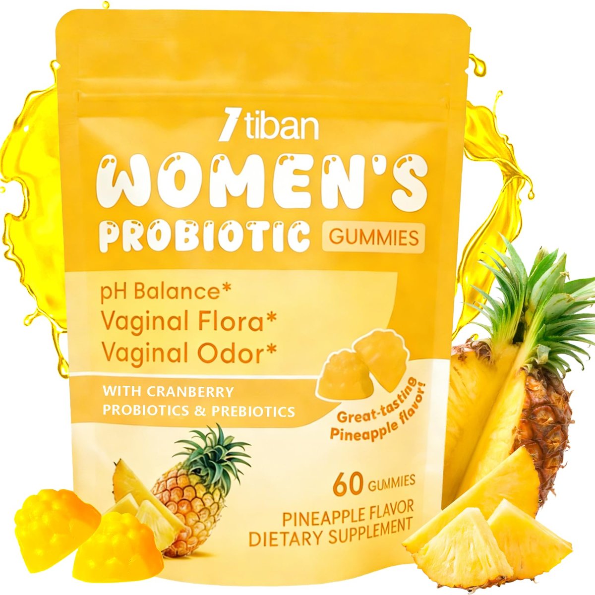Itiban Vaginal Probiotics Gummies for Women, Premium Feminine pH Balance Gummies, Healthy Odor, Yeast Balance & Flora + Vitamin C for Immune Support, 60ct Pineapple Flavor - görsel 1