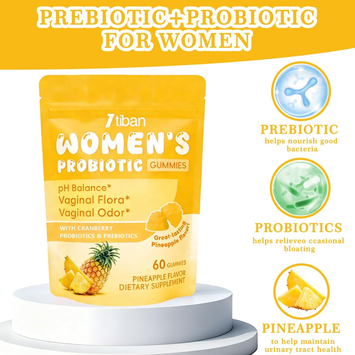 Itiban Vaginal Probiotics Gummies for Women, Premium Feminine pH Balance Gummies, Healthy Odor, Yeast Balance & Flora + Vitamin C for Immune Support, 60ct Pineapple Flavor - görsel 11