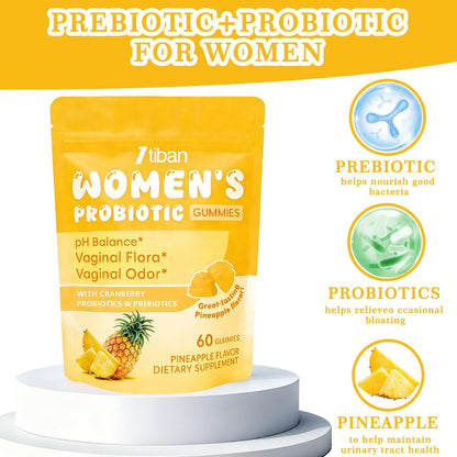 Itiban Vaginal Probiotics Gummies for Women, Premium Feminine pH Balance Gummies, Healthy Odor, Yeast Balance & Flora + Vitamin C for Immune Support, 60ct Pineapple Flavor