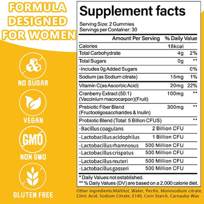 Itiban Vaginal Probiotics Gummies for Women, Premium Feminine pH Balance Gummies, Healthy Odor, Yeast Balance & Flora + Vitamin C for Immune Support, 60ct Pineapple Flavor