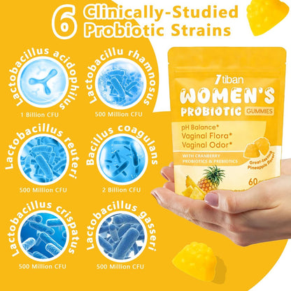 Itiban Vaginal Probiotics Gummies for Women, Premium Feminine pH Balance Gummies, Healthy Odor, Yeast Balance & Flora + Vitamin C for Immune Support, 60ct Pineapple Flavor