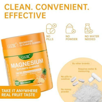 Magnesium Glycinate Gummies 500mg – Sugar Free Magnesium Gummies for Sleep, Stress, Muscle & Nerve Support – for Adults & Kids 4+, Vegan, No Melatonin (Pineapple Flavor, 60 Count)