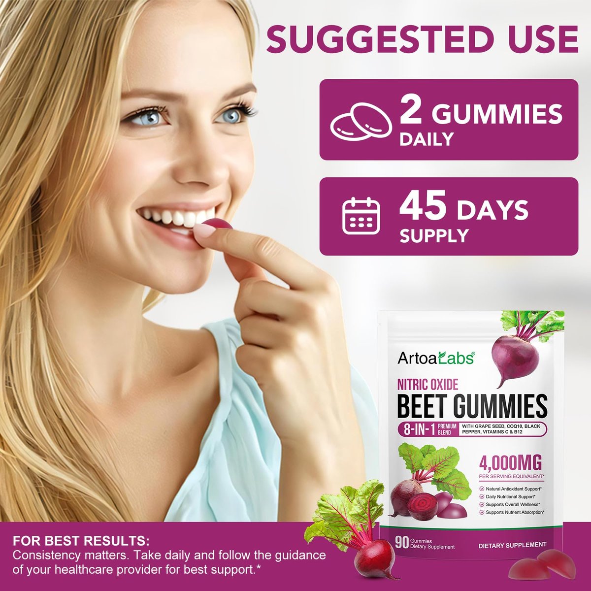 ECHTEYUN Super Beetroot Gummies, 8 in 1 Beet – Convenient Gummy Format: No more swallowing large pills or mixing – Image 4