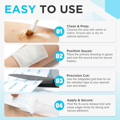 OK TAPE Gentle Surgical Tape for Sensitive Skin, Breathable Medical Tape for Wound Dressing & Post Surgery Care, Secure Hold Gauze Fixation, Latex-Free, 4" x 11 Yds - görsel 6