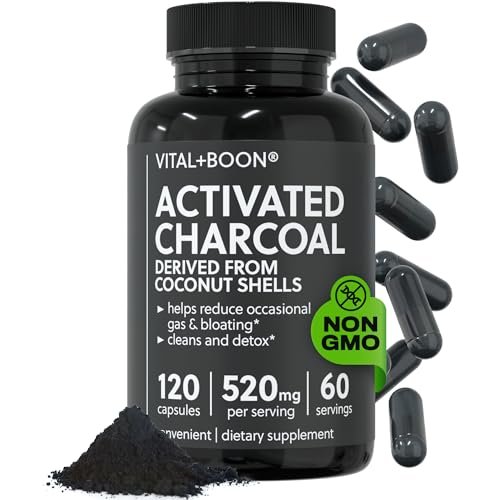 Vital+Boon Activated Charcoal Pills – Derived from Coconut Shells – Black Charcoal Binder for Stomach, Gas & Bloating Relief – Gluten Free Vegetarian Active Carbon to Support Detox (120 Capsules) - görsel 10