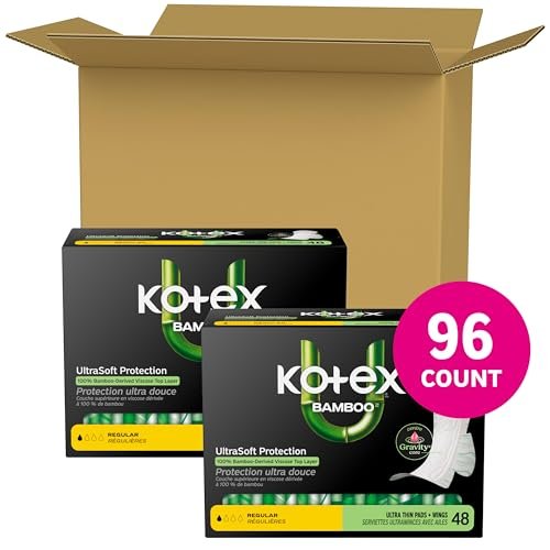 Kotex Bamboo Ultra Thin Pads with Wings, – Bamboo-Derived Top Sheet: Made from sustainably sourced bamboo fibers, – Image 1