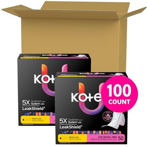 Kotex Ultra Thin Pads with Wings, Regular Absorbency, 100 Count (2 Packs of 50) - görsel 2