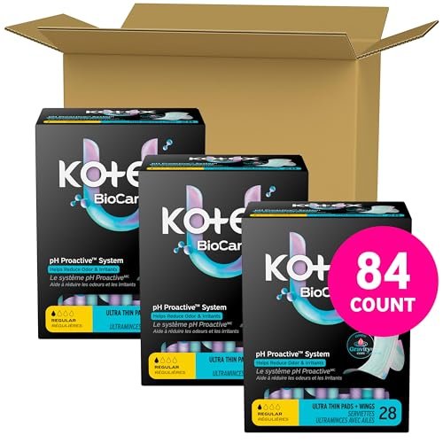 Kotex BioCare Ultra Thin Pads with Wings, Regular Absorbency, 84 Count (3 Packs of 28) - görsel 1