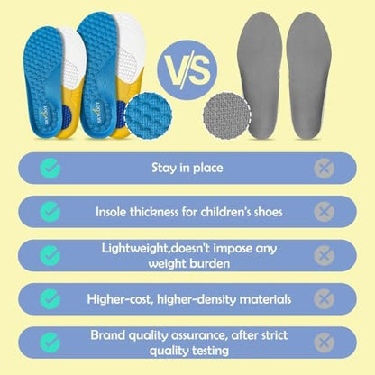 Skyfoot Shoe Insoles for Kids Worn Down Inserts Replacement, Comfy, Breathable, Cut to Fit Sturdy Shoe Soles for Child Sneakers (Blue - 1 Pair, Big Kids: 3-6)