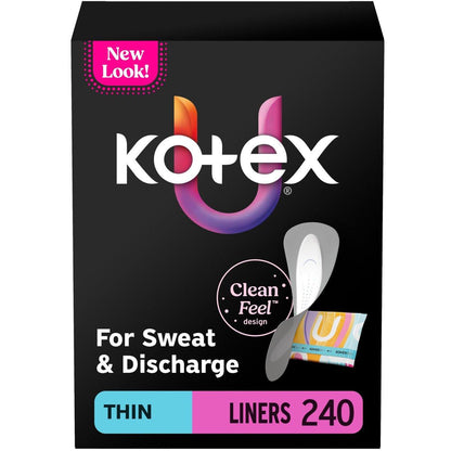Kotex Daily Wrapped Liners, Light Absorbency, Thin, 240 Count (2 Packs of 120)