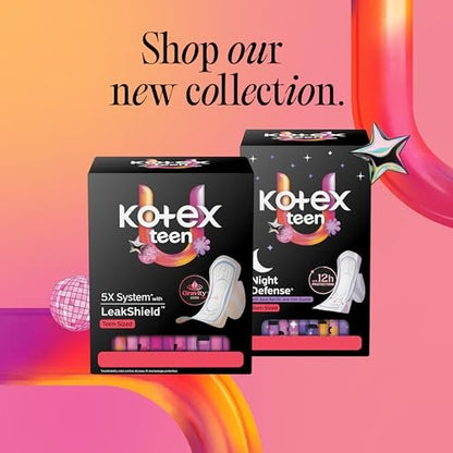 Kotex Ultra Thin Teen Overnight Pads with Wings, Heavy Absorbency, 30 Count (Packaging May Vary)