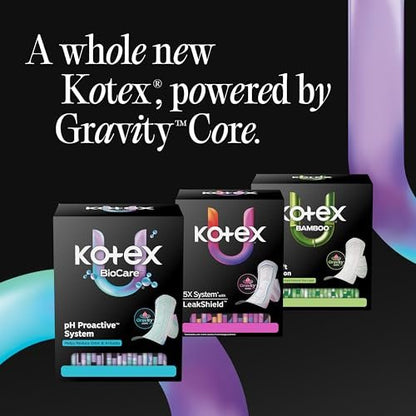 Kotex BioCare Ultra Thin Pads with Wings, Regular Absorbency, 84 Count (3 Packs of 28)