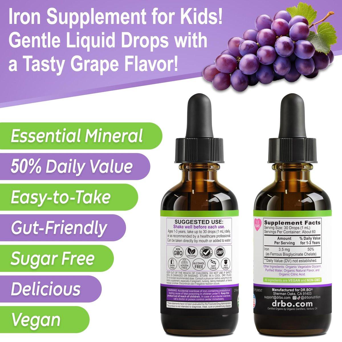 DR. BO Iron Supplement for Toddlers & Kids - Organic Liquid Iron Drops for Kids, Toddler, Baby, Infant, Toddlers Supplements Ages 1-3 - Organic Vegan Toddler Liquid Drops Supplement, Gluten Free, Non-GMO 2oz - görsel 12