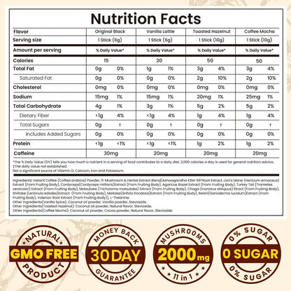 WepBio Mushroom Coffee - 11 in 1 Mushroom Blend with Lions Mane, Ashwagandha KSM-66 & L-Theanine Instant Mushrooms Coffee Packets for Energy, Focus & Digestion Sugar-Free 16 Servings Variety Pack