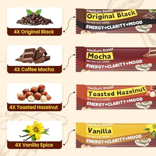 WepBio Mushroom Coffee - 11 in 1 Mushroom Blend with Lions Mane, Ashwagandha KSM-66 & L-Theanine Instant Mushrooms Coffee Packets for Energy, Focus & Digestion Sugar-Free 16 Servings Variety Pack - görsel 6