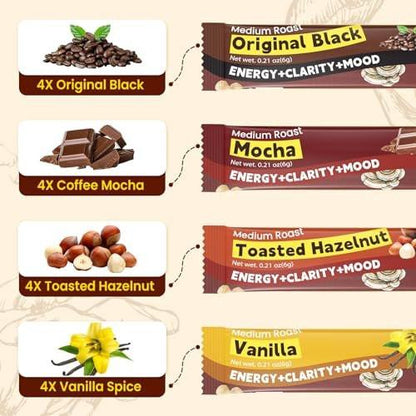 WepBio Mushroom Coffee - 11 in 1 Mushroom Blend with Lions Mane, Ashwagandha KSM-66 & L-Theanine Instant Mushrooms Coffee Packets for Energy, Focus & Digestion Sugar-Free 16 Servings Variety Pack