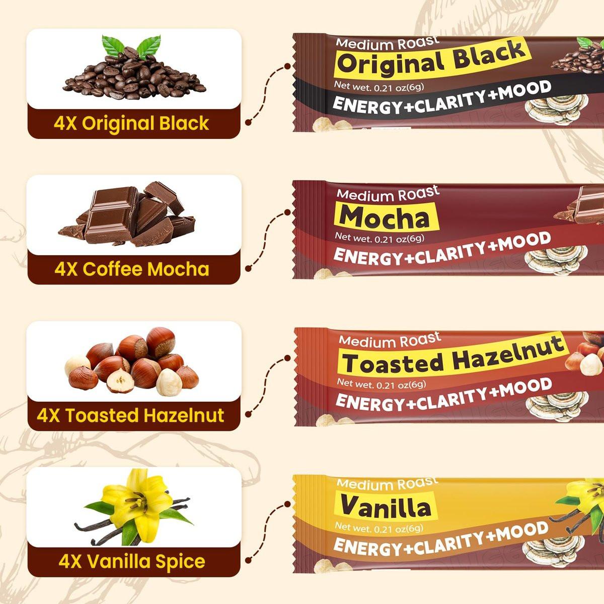 WepBio Mushroom Coffee - 11 in 1 Mushroom Blend with Lions Mane, Ashwagandha KSM-66 & L-Theanine Instant Mushrooms Coffee Packets for Energy, Focus & Digestion Sugar-Free 16 Servings Variety Pack - görsel 5