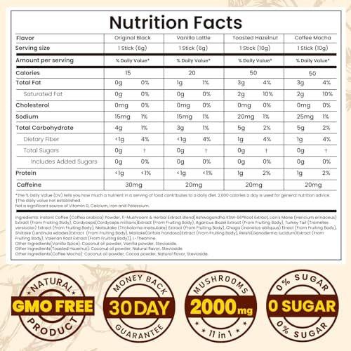 WepBio Mushroom Coffee - 11 in 1 Mushroom Blend with Lions Mane, Ashwagandha KSM-66 & L-Theanine Instant Mushrooms Coffee Packets for Energy, Focus & Digestion Sugar-Free 16 Servings Variety Pack - görsel 10