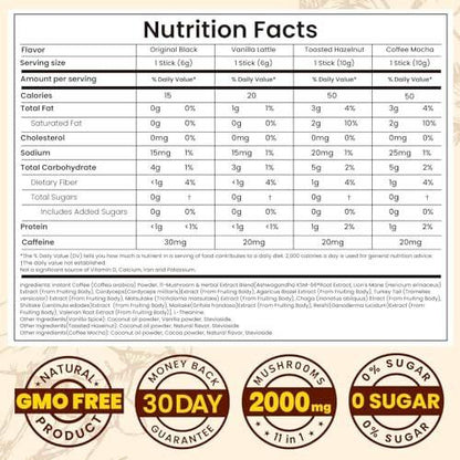 WepBio Mushroom Coffee - 11 in 1 Mushroom Blend with Lions Mane, Ashwagandha KSM-66 & L-Theanine Instant Mushrooms Coffee Packets for Energy, Focus & Digestion Sugar-Free 16 Servings Variety Pack