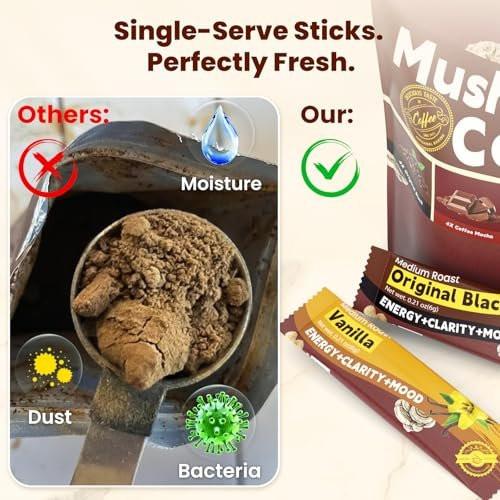 WepBio Mushroom Coffee - 11 in 1 Mushroom Blend with Lions Mane, Ashwagandha KSM-66 & L-Theanine Instant Mushrooms Coffee Packets for Energy, Focus & Digestion Sugar-Free 16 Servings Variety Pack - görsel 14