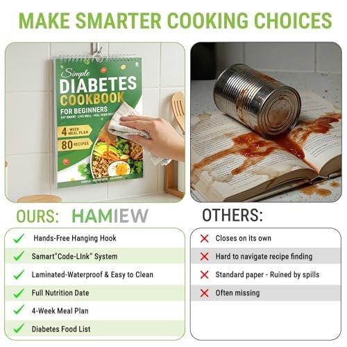 HAMIEW Diabetic Cookbook for Beginners, Simple–Convenient–Smart–Easy to Use, 4-Week Diabetes Food List and Meal Planner with 80 Low Carb Recipes, Type 2 Diabetes Food Chart, Unique Gifts for Diabetics - görsel 4