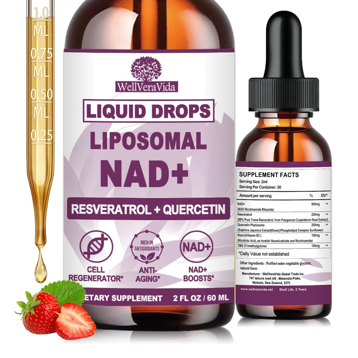 NAD+ Supplements for Men & Women, Extra Strength NMN Alternative Liposomal Nad⁺ Supplement with Resveratrol Quercetin for Cellular Energy & NAD+ Levels, Fast Absorption Liquid NAD Plus丨NON-GMO, 2Fl Oz - görsel 10