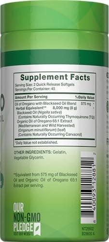 Nature's Truth Oil of Oregano Pills with Black Seed Oil | 90 Softgels | Naturally Occurring Carvacrol | Non-GMO & Gluten Free Supplement