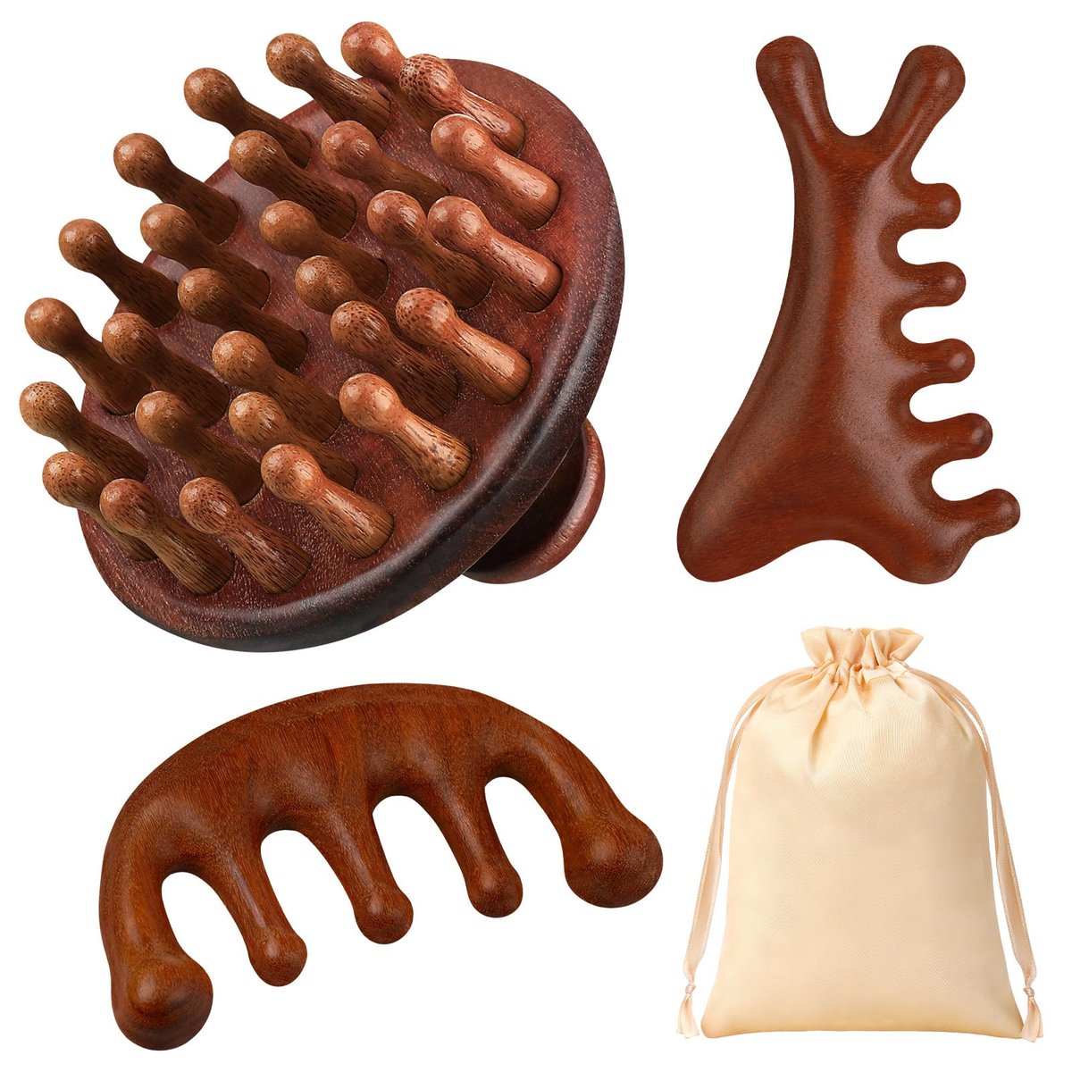 ProSuites 3 Pcs Wooden Head Scalp Massager Comb, Head Massage Tool for Relaxation Hair Gua Sha Comb - görsel 13