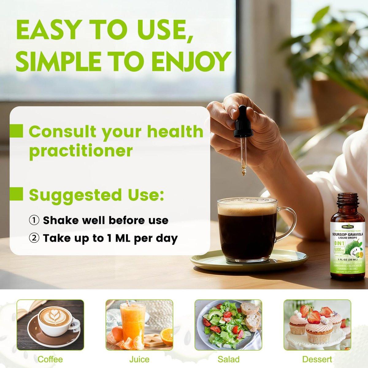 HIIHONE (2 Pack) 8-in-1 Soursop Bitters Liquid – Soursop Leaf Extract Drops with Sea Moss, Ashwagandha & Turmeric for Immune, Liver, Antioxidant & Sleep Support, Lemon Lime Flavor, 1 Fl Oz - görsel 15