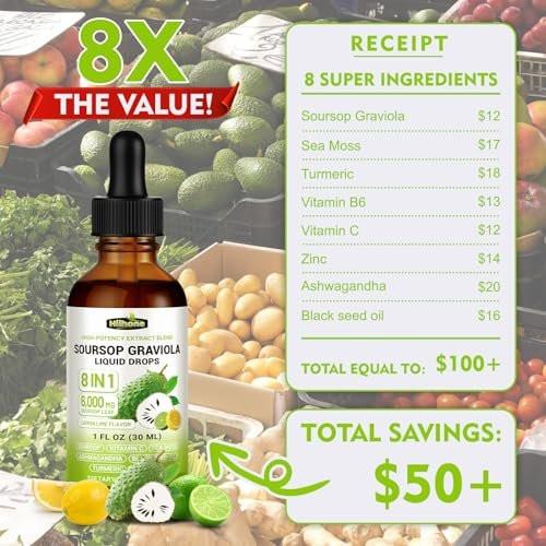 HIIHONE (2 Pack) 8-in-1 Soursop Bitters Liquid – Soursop Leaf Extract Drops with Sea Moss, Ashwagandha & Turmeric for Immune, Liver, Antioxidant & Sleep Support, Lemon Lime Flavor, 1 Fl Oz - görsel 14