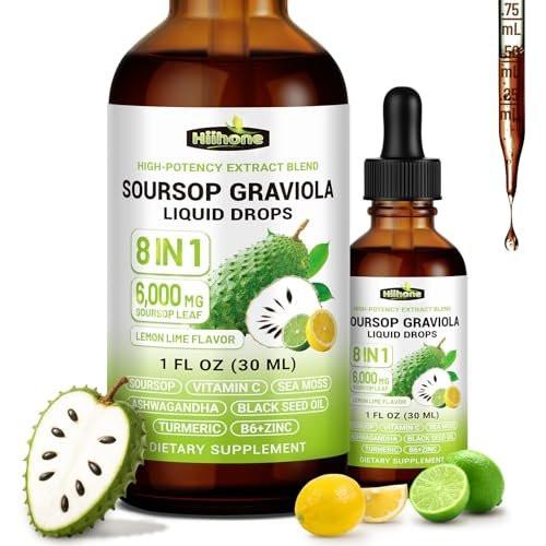 HIIHONE (2 Pack) 8-in-1 Soursop Bitters Liquid – Soursop Leaf Extract Drops with Sea Moss, Ashwagandha & Turmeric for Immune, Liver, Antioxidant & Sleep Support, Lemon Lime Flavor, 1 Fl Oz - görsel 2