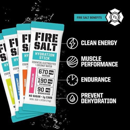 Fire Science Fire Salt Hydration Sticks, Electrolytes & Coconut Water, Hydration Drink Mix with Magnesium, Potassium & Sodium, Zero Sugar, Single Serve On the Go Packs, Variety Pack Flavors, 12 Count